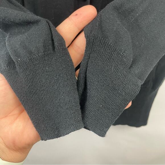 🍒 Garnet Hill 100% Cotton Button Front Knit Cardigan Sweater Black‎ Pockets Med - Picture 6 of 9